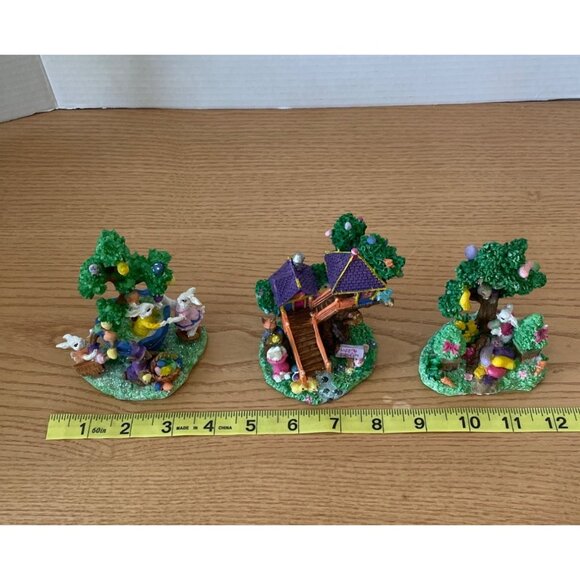Vtg Jellybean Junction Easter Bunny Village Set 3 Tree Accessories Rabbits 2005 - Picture 9 of 9